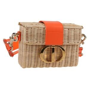 DIOR Shoulder Bag Raffia Orange Beige